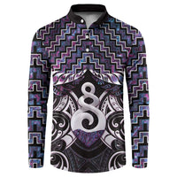 New Zealand Maori Button Sweatshirt Poutama Pikorua Purple Paua Shell LT05 Purple - Polynesian Pride