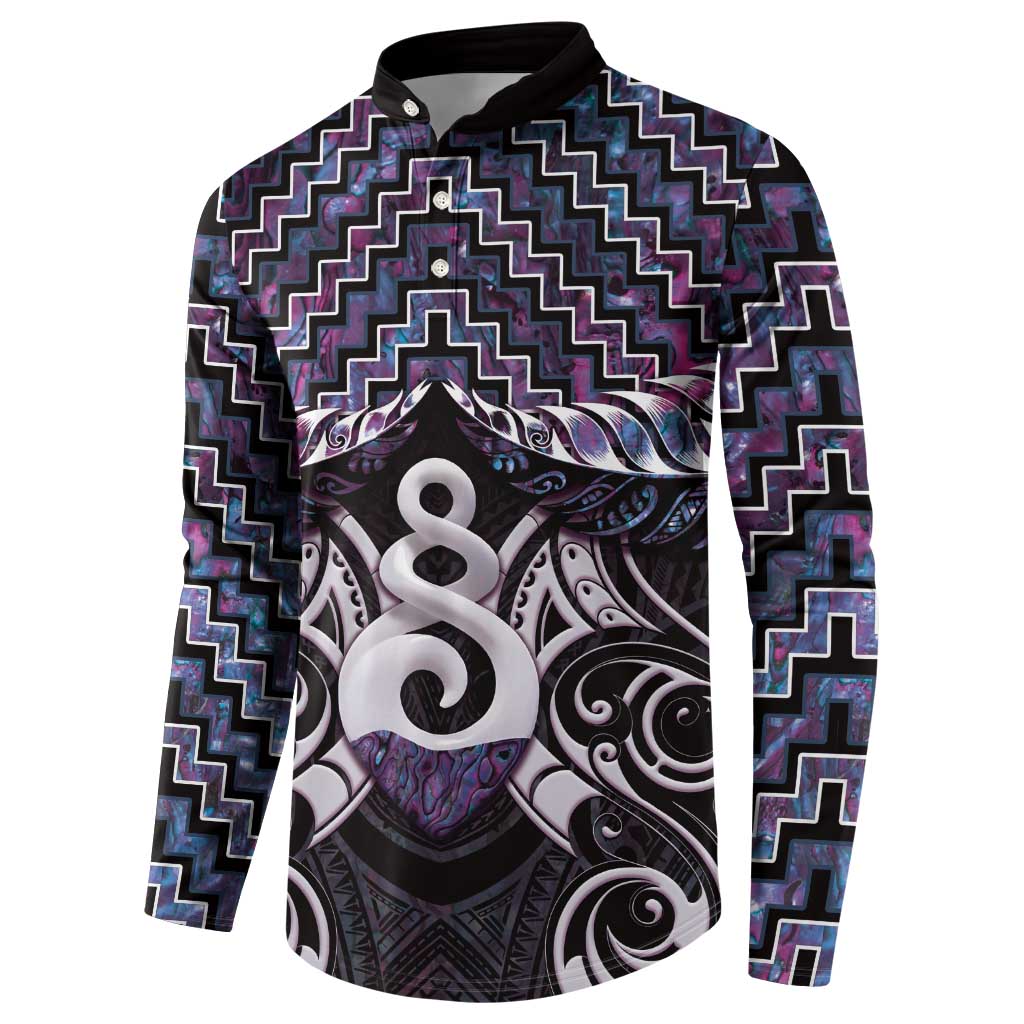 New Zealand Maori Button Sweatshirt Poutama Pikorua Purple Paua Shell LT05 - Polynesian Pride