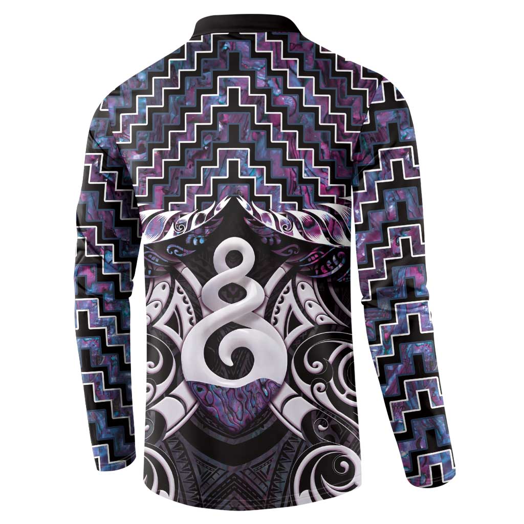 New Zealand Maori Button Sweatshirt Poutama Pikorua Purple Paua Shell LT05 - Polynesian Pride