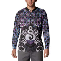 New Zealand Maori Button Sweatshirt Poutama Pikorua Purple Paua Shell LT05 - Polynesian Pride