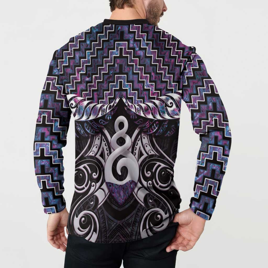 New Zealand Maori Button Sweatshirt Poutama Pikorua Purple Paua Shell LT05 - Polynesian Pride