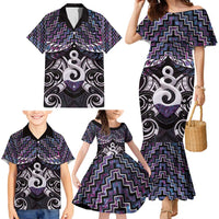New Zealand Maori Family Matching Mermaid Dress and Hawaiian Shirt Poutama Pikorua Purple Paua Shell LT05 - Polynesian Pride