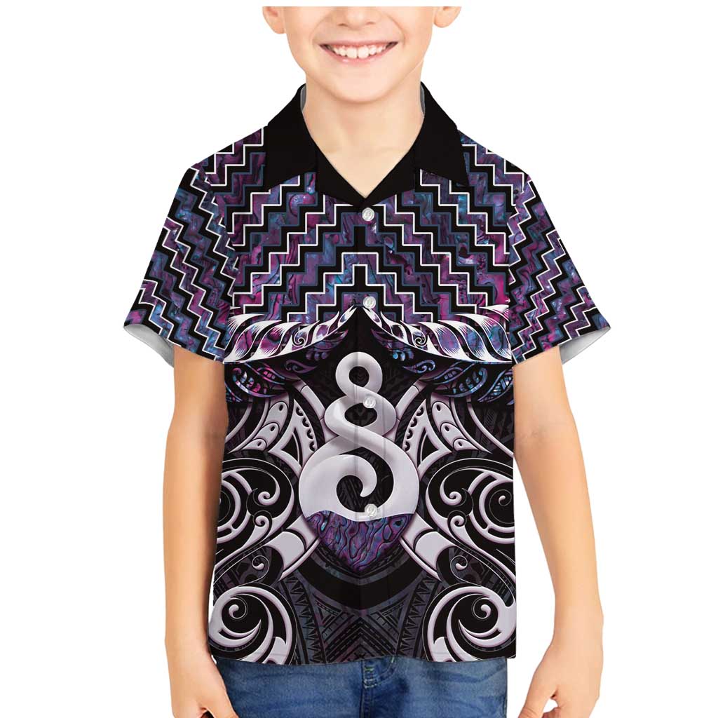 New Zealand Maori Family Matching Mermaid Dress and Hawaiian Shirt Poutama Pikorua Purple Paua Shell LT05 Son's Shirt Purple - Polynesian Pride
