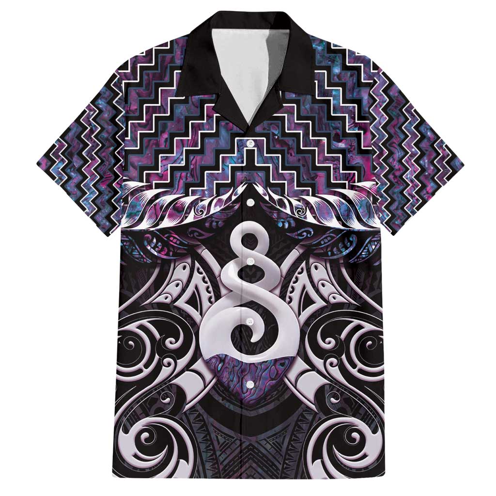New Zealand Maori Family Matching Off Shoulder Maxi Dress and Hawaiian Shirt Poutama Pikorua Purple Paua Shell LT05 Dad's Shirt - Short Sleeve Purple - Polynesian Pride