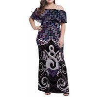 New Zealand Maori Family Matching Off Shoulder Maxi Dress and Hawaiian Shirt Poutama Pikorua Purple Paua Shell LT05 Mom's Dress Purple - Polynesian Pride