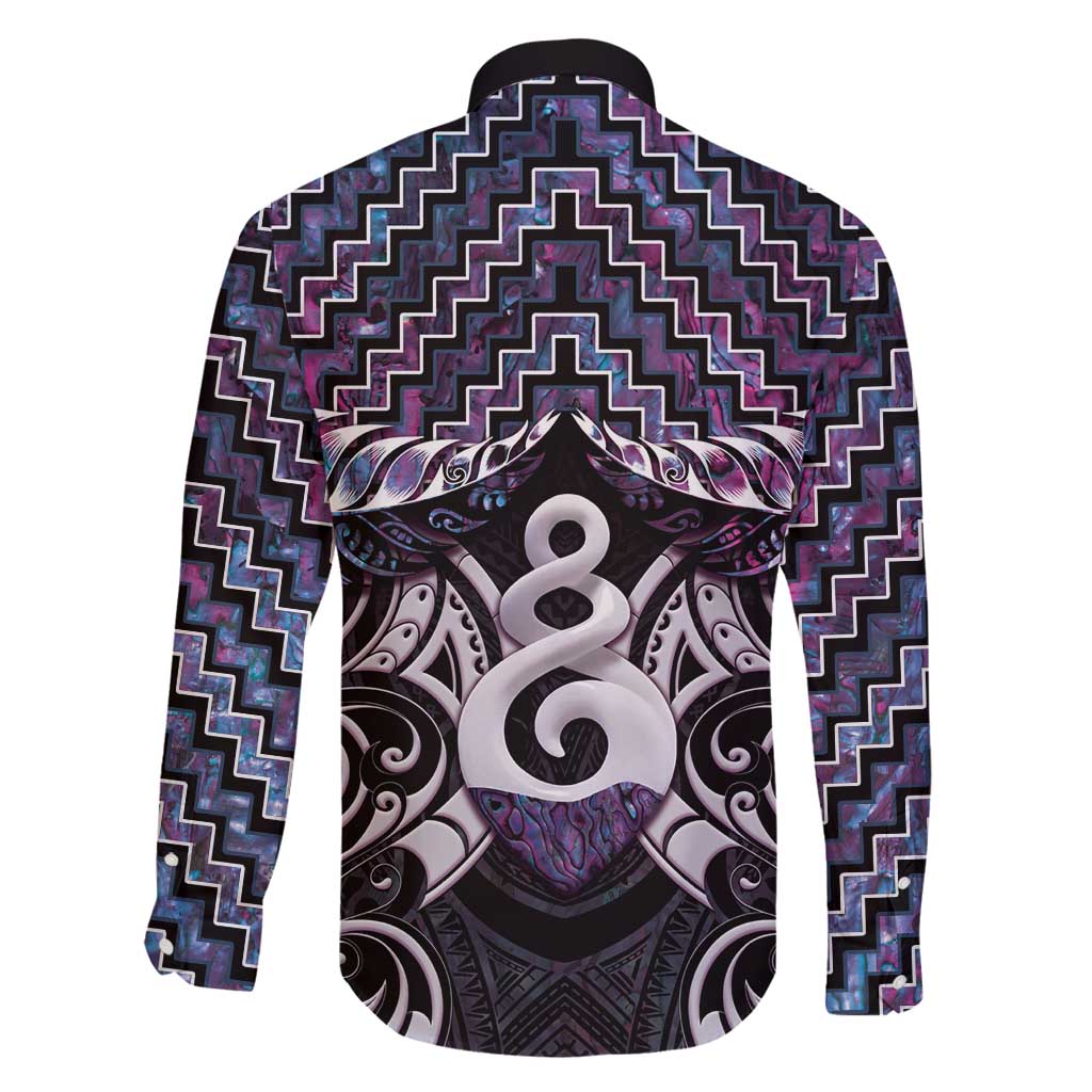 New Zealand Maori Family Matching Off Shoulder Short Dress and Hawaiian Shirt Poutama Pikorua Purple Paua Shell LT05 - Polynesian Pride