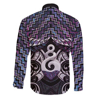 New Zealand Maori Family Matching Off Shoulder Short Dress and Hawaiian Shirt Poutama Pikorua Purple Paua Shell LT05 - Polynesian Pride