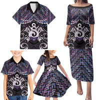 New Zealand Maori Family Matching Puletasi and Hawaiian Shirt Poutama Pikorua Purple Paua Shell LT05 - Polynesian Pride