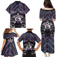 New Zealand Maori Family Matching Puletasi and Hawaiian Shirt Poutama Pikorua Purple Paua Shell LT05 - Polynesian Pride