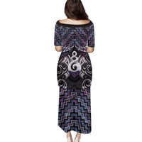 New Zealand Maori Family Matching Puletasi and Hawaiian Shirt Poutama Pikorua Purple Paua Shell LT05 - Polynesian Pride