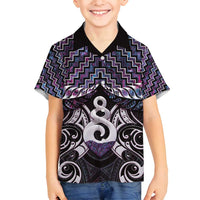 New Zealand Maori Family Matching Puletasi and Hawaiian Shirt Poutama Pikorua Purple Paua Shell LT05 Son's Shirt Purple - Polynesian Pride