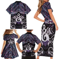 New Zealand Maori Family Matching Short Sleeve Bodycon Dress and Hawaiian Shirt Poutama Pikorua Purple Paua Shell LT05 - Polynesian Pride