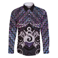 New Zealand Maori Family Matching Short Sleeve Bodycon Dress and Hawaiian Shirt Poutama Pikorua Purple Paua Shell LT05 Dad's Shirt - Long Sleeve Purple - Polynesian Pride