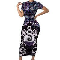 New Zealand Maori Family Matching Short Sleeve Bodycon Dress and Hawaiian Shirt Poutama Pikorua Purple Paua Shell LT05 Mom's Dress Purple - Polynesian Pride