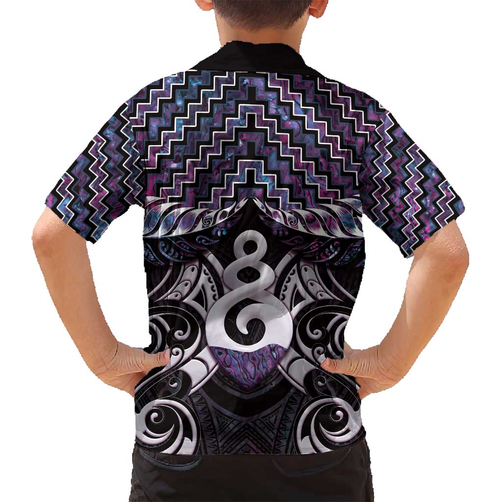 New Zealand Maori Family Matching Tank Maxi Dress and Hawaiian Shirt Poutama Pikorua Purple Paua Shell LT05 - Polynesian Pride