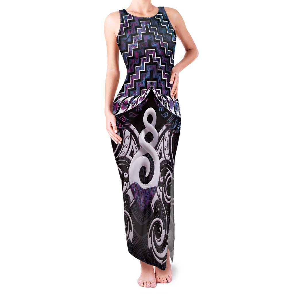 New Zealand Maori Family Matching Tank Maxi Dress and Hawaiian Shirt Poutama Pikorua Purple Paua Shell LT05 Mom's Dress Purple - Polynesian Pride