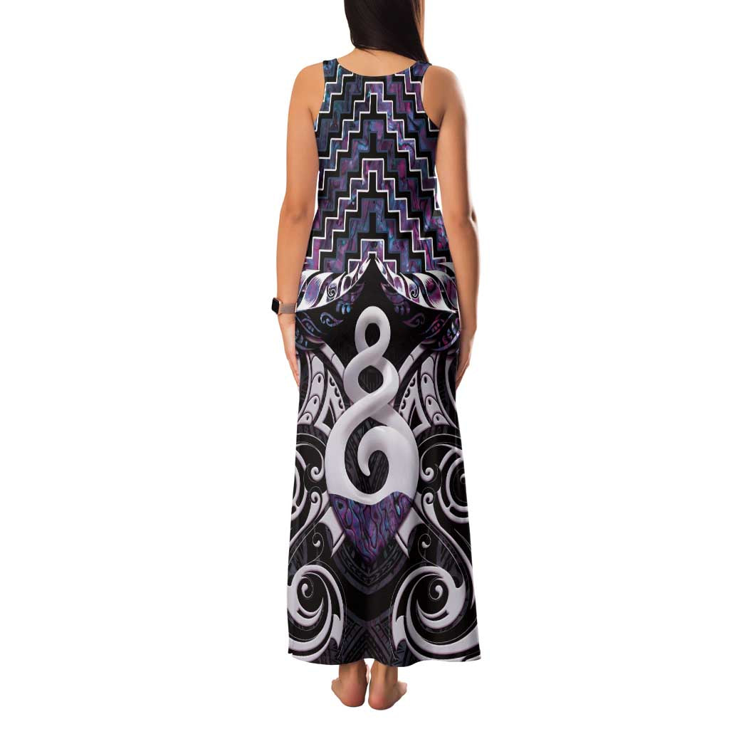 New Zealand Maori Family Matching Tank Maxi Dress and Hawaiian Shirt Poutama Pikorua Purple Paua Shell LT05 - Polynesian Pride