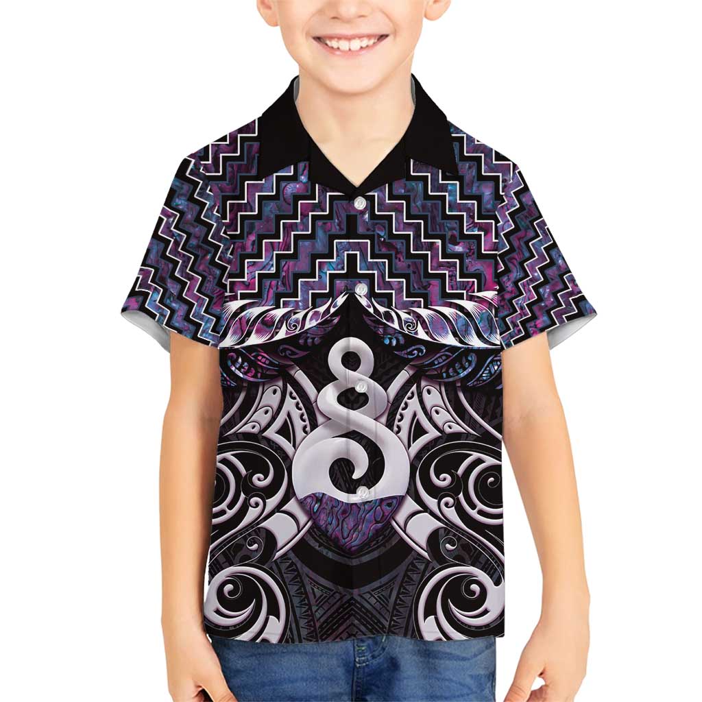 New Zealand Maori Family Matching Tank Maxi Dress and Hawaiian Shirt Poutama Pikorua Purple Paua Shell LT05 Son's Shirt Purple - Polynesian Pride