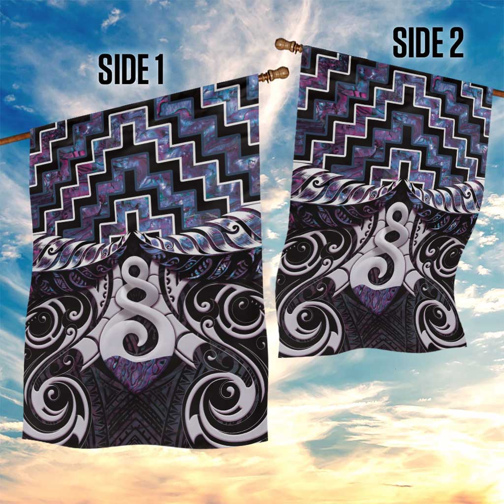 New Zealand Maori Garden Flag Poutama Pikorua Purple Paua Shell LT05 - Polynesian Pride