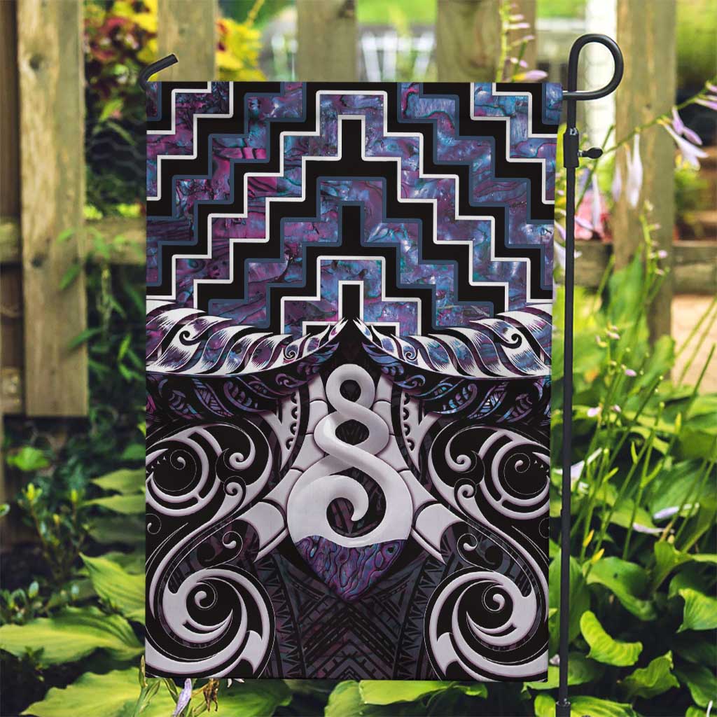 New Zealand Maori Garden Flag Poutama Pikorua Purple Paua Shell LT05 Garden Flag Purple - Polynesian Pride