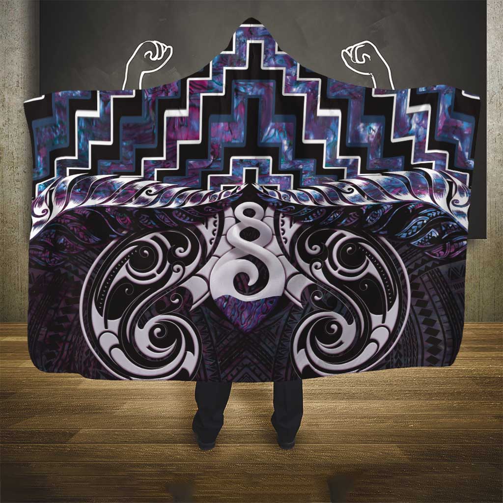 New Zealand Maori Hooded Blanket Poutama Pikorua Purple Paua Shell LT05 - Polynesian Pride