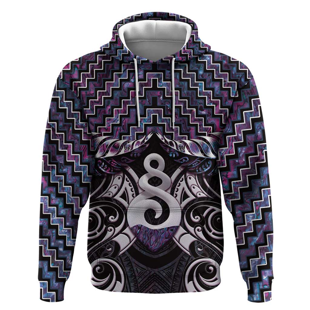 New Zealand Maori Hoodie Poutama Pikorua Purple Paua Shell LT05 Pullover Hoodie Purple - Polynesian Pride