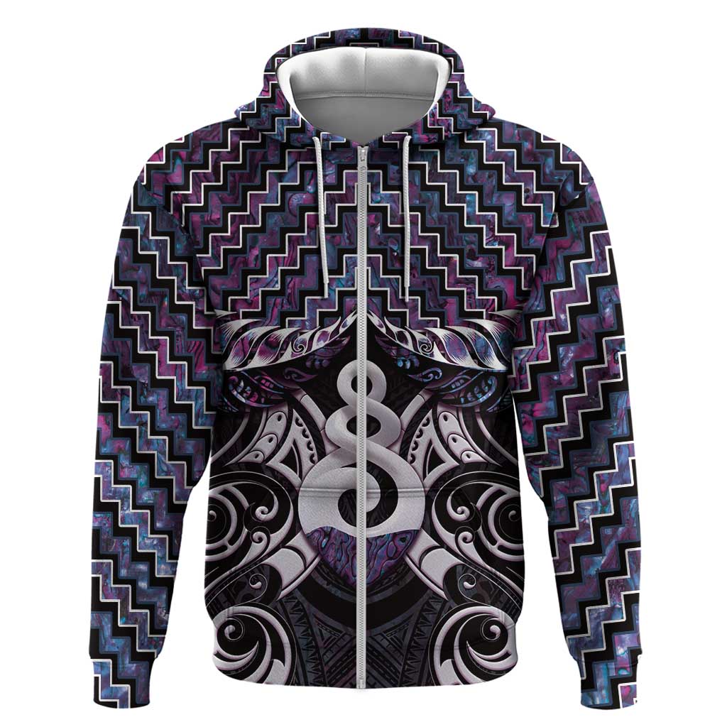 New Zealand Maori Hoodie Poutama Pikorua Purple Paua Shell LT05 Zip Hoodie Purple - Polynesian Pride