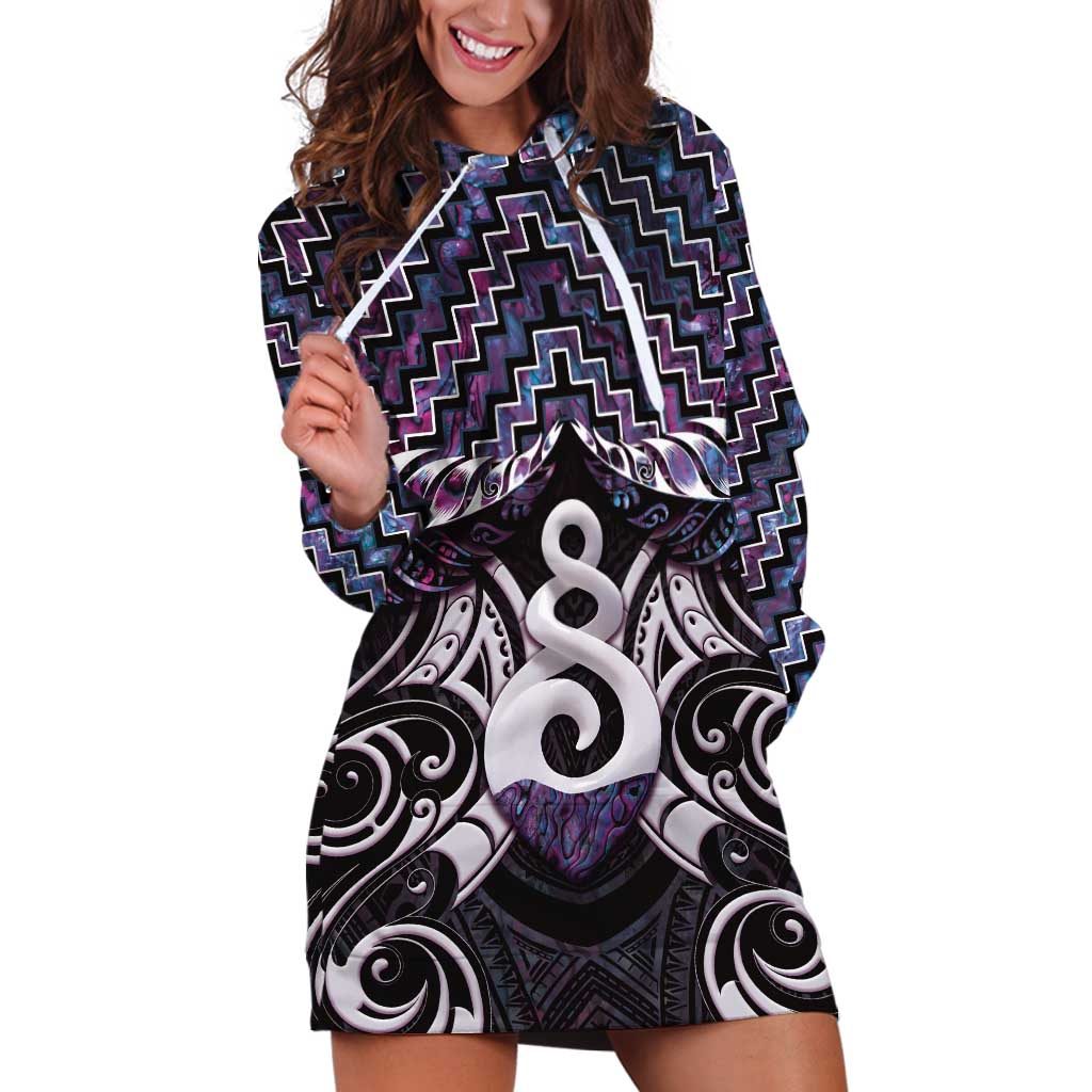 New Zealand Maori Hoodie Dress Poutama Pikorua Purple Paua Shell LT05 Purple - Polynesian Pride
