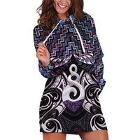 New Zealand Maori Hoodie Dress Poutama Pikorua Purple Paua Shell LT05 Purple - Polynesian Pride