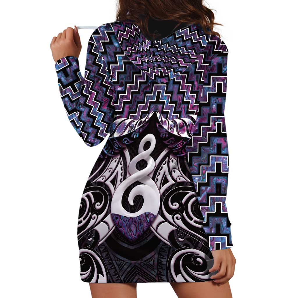New Zealand Maori Hoodie Dress Poutama Pikorua Purple Paua Shell LT05 - Polynesian Pride