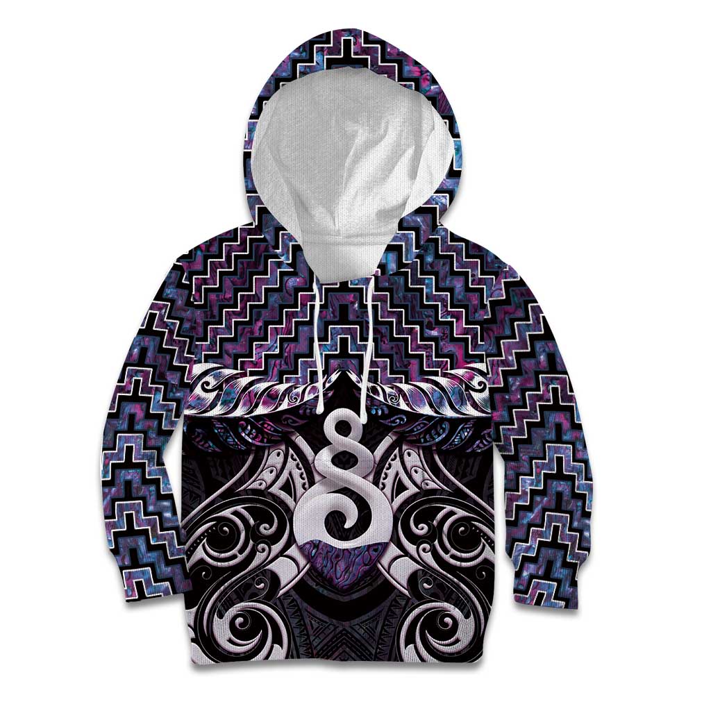 New Zealand Maori Kid Hoodie Poutama Pikorua Purple Paua Shell LT05 Hoodie Purple - Polynesian Pride