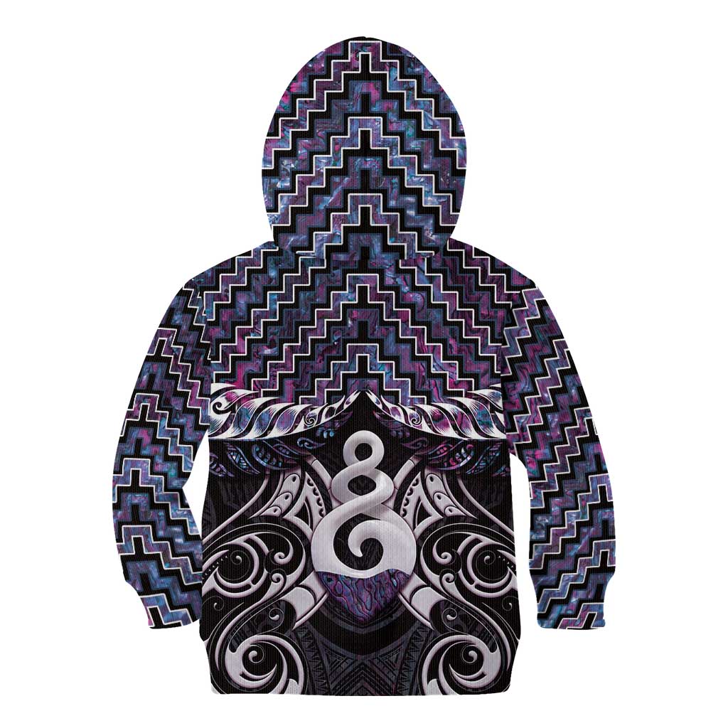New Zealand Maori Kid Hoodie Poutama Pikorua Purple Paua Shell LT05 - Polynesian Pride