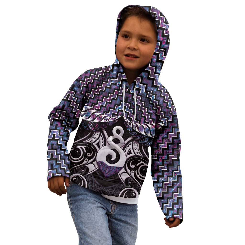 New Zealand Maori Kid Hoodie Poutama Pikorua Purple Paua Shell LT05 - Polynesian Pride