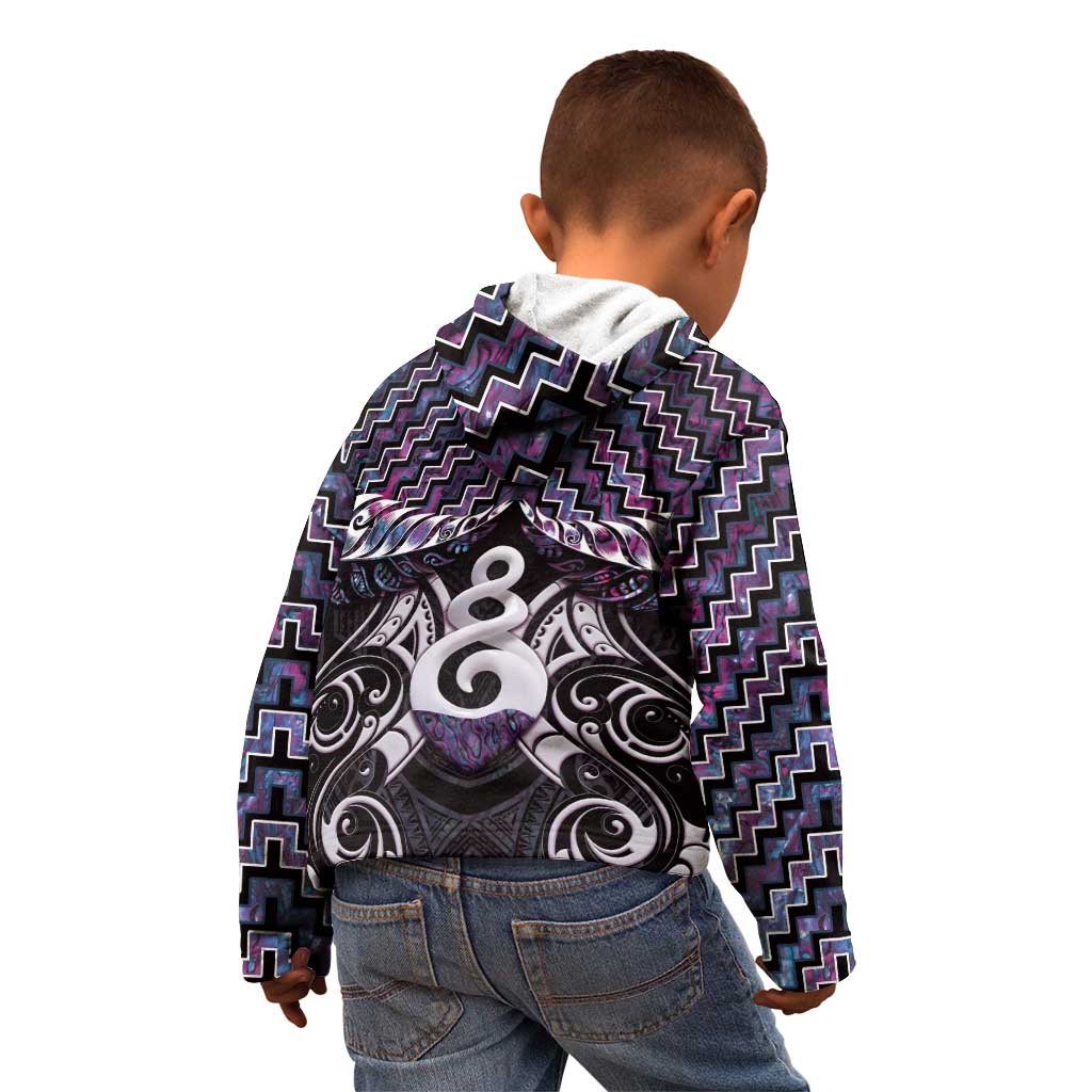 New Zealand Maori Kid Hoodie Poutama Pikorua Purple Paua Shell LT05 - Polynesian Pride