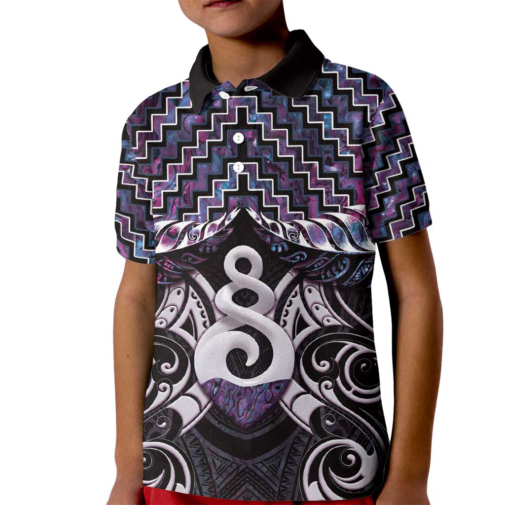 New Zealand Maori Kid Polo Shirt Poutama Pikorua Purple Paua Shell LT05 Kid Purple - Polynesian Pride