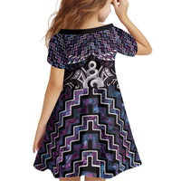 New Zealand Maori Kid Short Sleeve Dress Poutama Pikorua Purple Paua Shell LT05 - Polynesian Pride