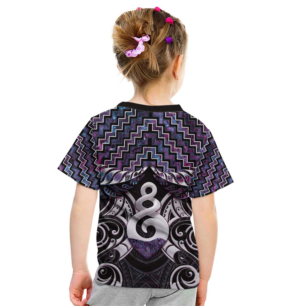New Zealand Maori Kid T Shirt Poutama Pikorua Purple Paua Shell LT05 - Polynesian Pride