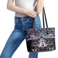 New Zealand Maori Leather Tote Bag Poutama Pikorua Purple Paua Shell LT05 - Polynesian Pride
