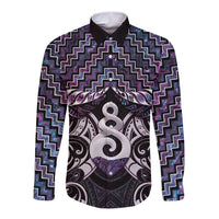 New Zealand Maori Long Sleeve Button Shirt Poutama Pikorua Purple Paua Shell LT05 Unisex Purple - Polynesian Pride