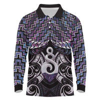 New Zealand Maori Long Sleeve Polo Shirt Poutama Pikorua Purple Paua Shell LT05 Purple - Polynesian Pride