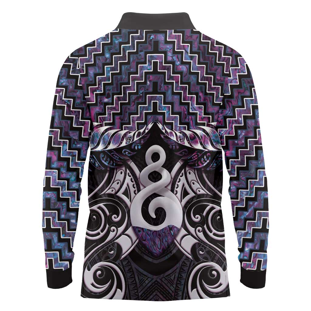 New Zealand Maori Long Sleeve Polo Shirt Poutama Pikorua Purple Paua Shell LT05 - Polynesian Pride
