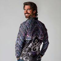 New Zealand Maori Long Sleeve Polo Shirt Poutama Pikorua Purple Paua Shell LT05 - Polynesian Pride