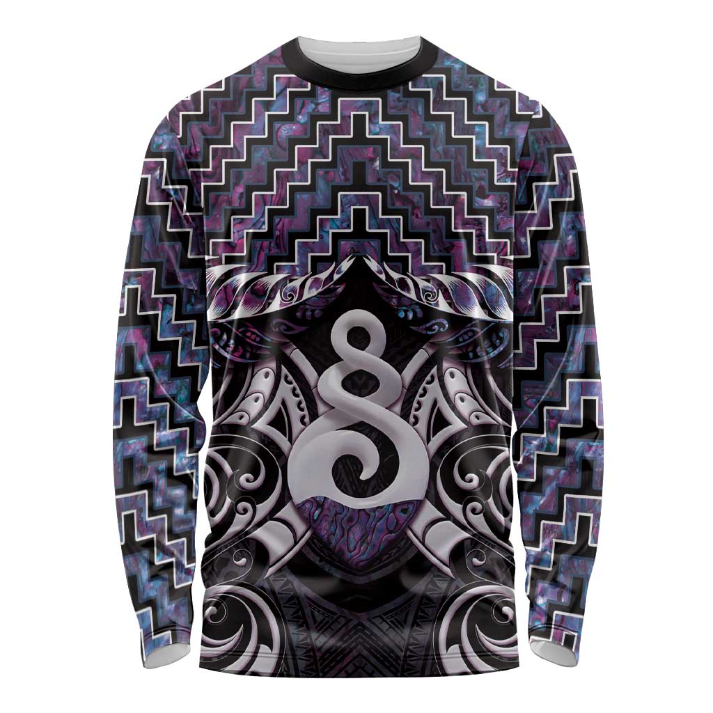 New Zealand Maori Long Sleeve Shirt Poutama Pikorua Purple Paua Shell LT05 Unisex Purple - Polynesian Pride
