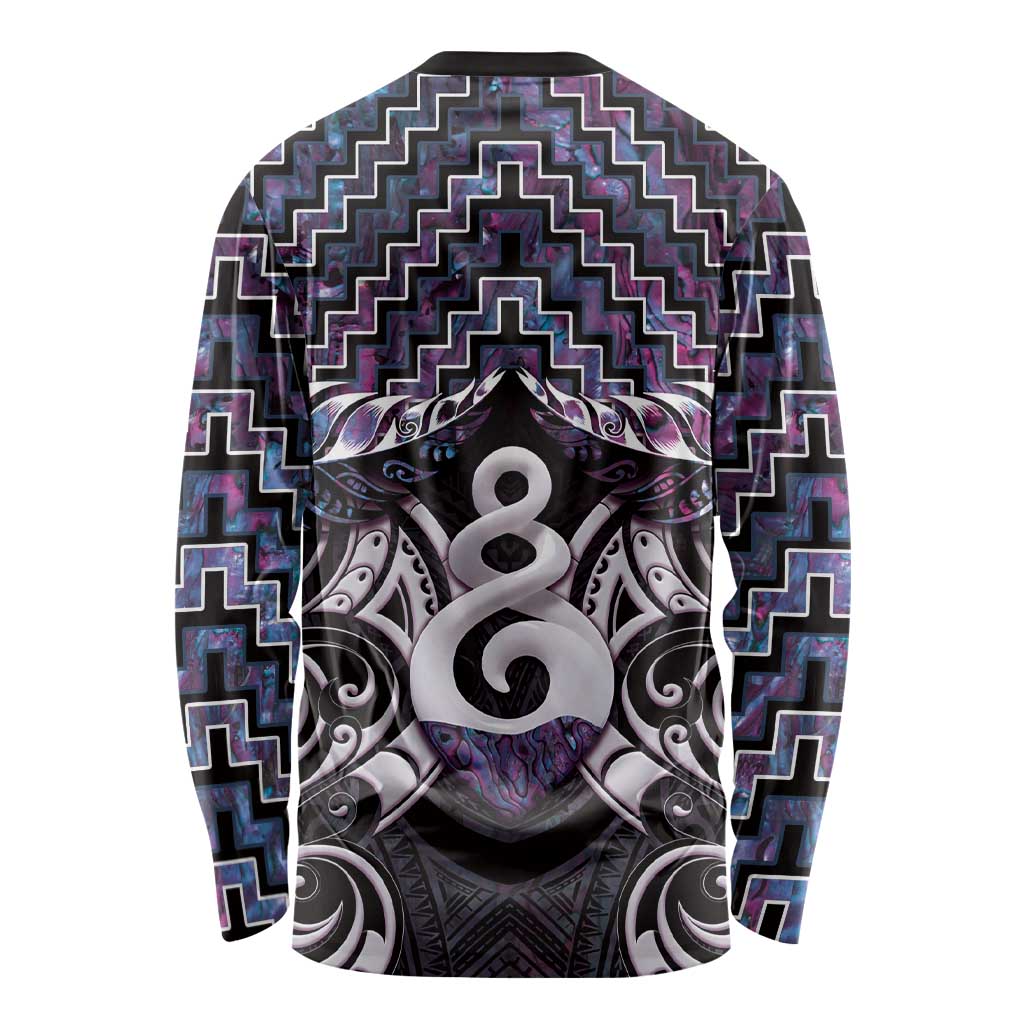 New Zealand Maori Long Sleeve Shirt Poutama Pikorua Purple Paua Shell LT05 - Polynesian Pride