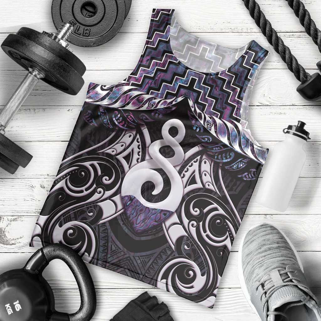 New Zealand Maori Men Tank Top Poutama Pikorua Purple Paua Shell LT05 - Polynesian Pride