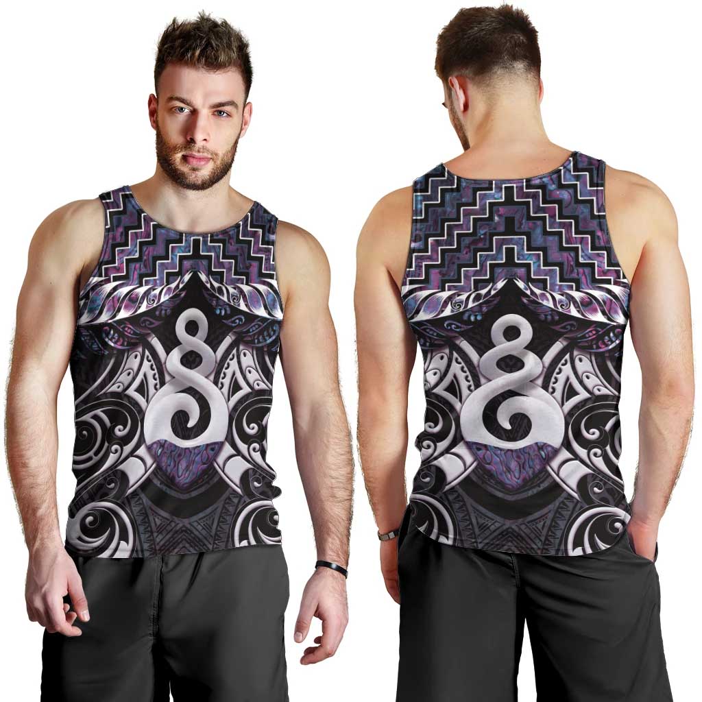 New Zealand Maori Men Tank Top Poutama Pikorua Purple Paua Shell LT05 - Polynesian Pride