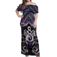 New Zealand Maori Off Shoulder Maxi Dress Poutama Pikorua Purple Paua Shell LT05 Women Purple - Polynesian Pride