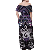 New Zealand Maori Off Shoulder Maxi Dress Poutama Pikorua Purple Paua Shell LT05 - Polynesian Pride