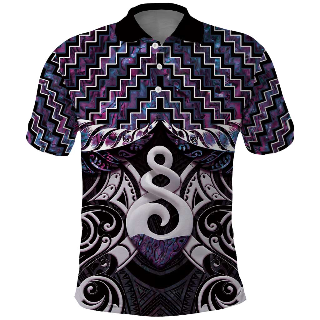 New Zealand Maori Polo Shirt Poutama Pikorua Purple Paua Shell LT05 Purple - Polynesian Pride