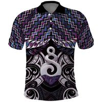 New Zealand Maori Polo Shirt Poutama Pikorua Purple Paua Shell LT05 Purple - Polynesian Pride